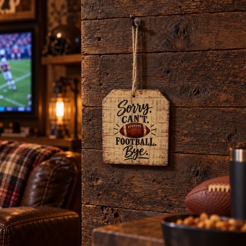 Handmade Wood Football Sign Sorry Can't Football Bye Rustic Wall Decor 6x5.25